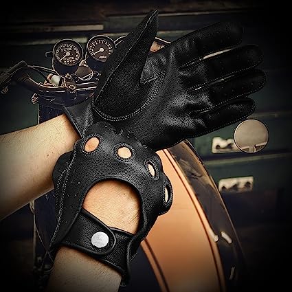 Guantes de cuero de Caballero Oscuro - Diseño de dedos completos (Negro)