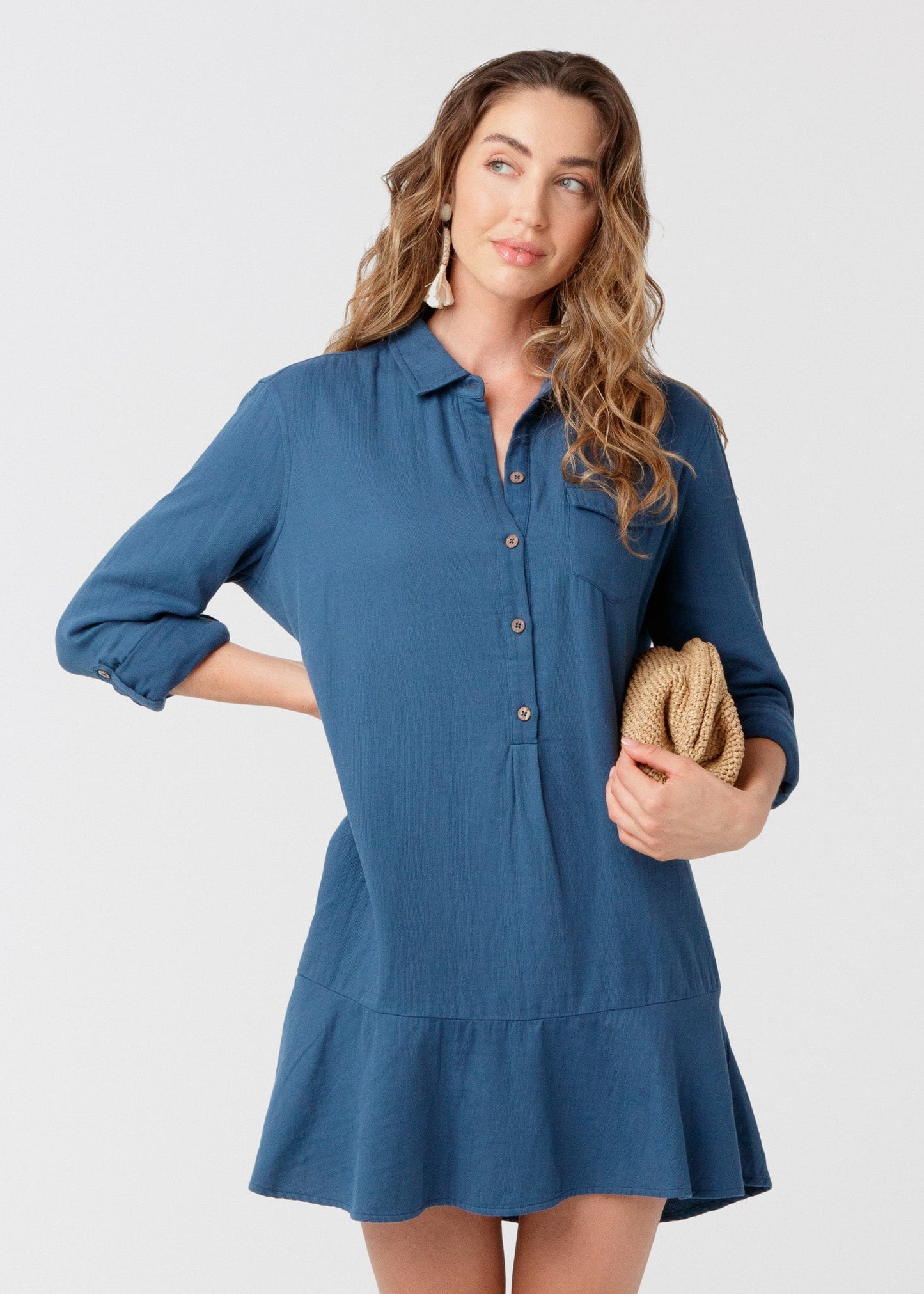 Harbor Gauze Button Front Shirt Dress