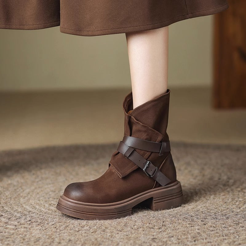 Botines Retro Británicos Marrones para Mujer | Botas de Otoño Invierno