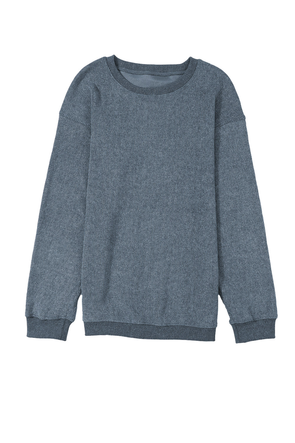 Sudadera Rosa Sólida de Punto Acanalado y Cuello Redondo