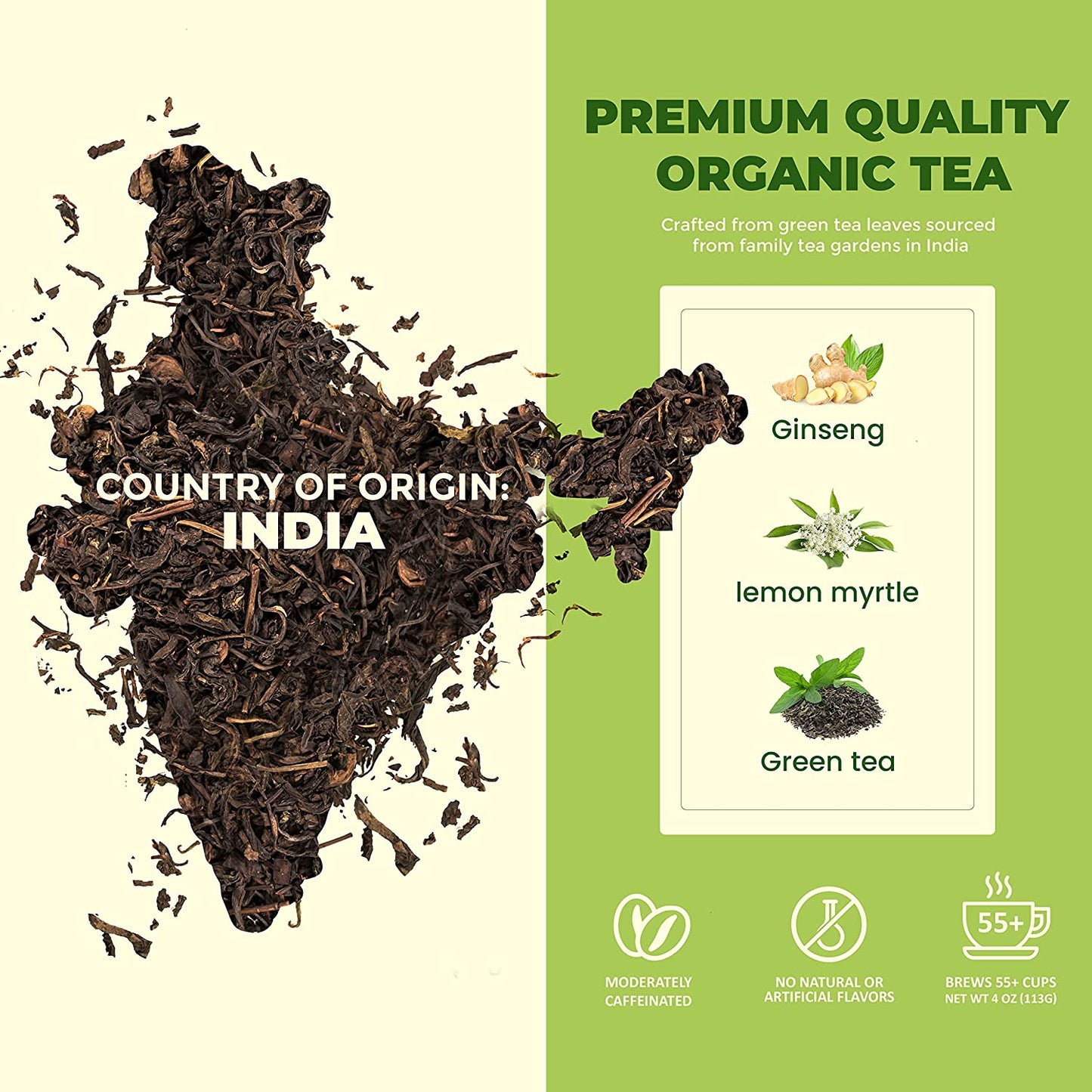 Té verde de ginseng, cafeína media - Aporte de energía - Ecológico y Kosher