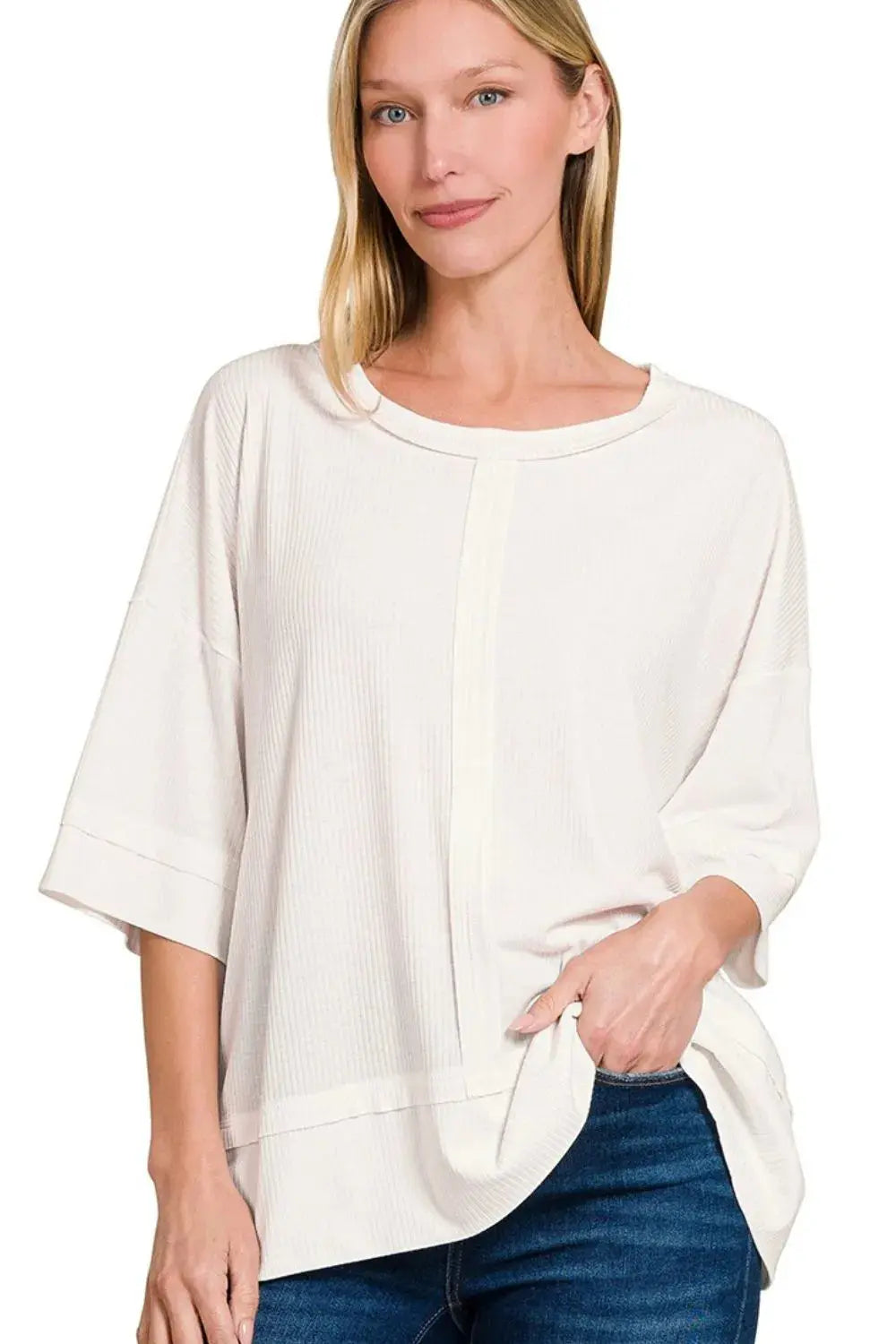 Women's T-Shirt Women's Ribbed Boat Neck Tee - Soft Casual Style