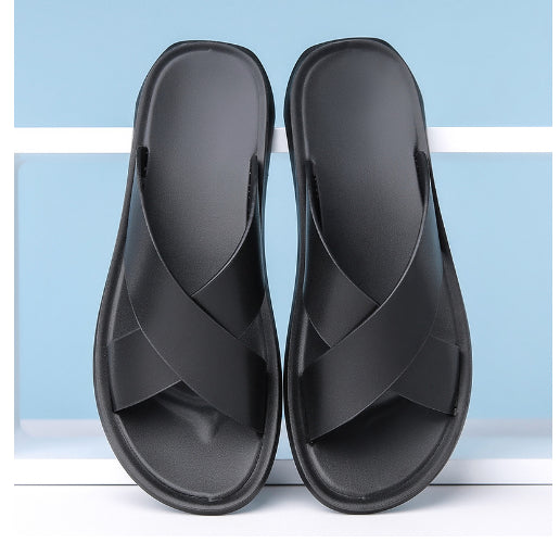 Unisex Cowhide Leather Cross-Strap Sandals