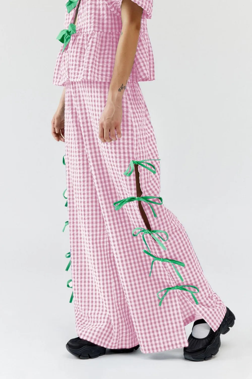 Side Tied Plaid Pants
