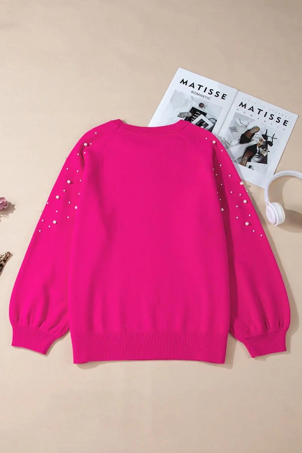 Sweaters Love Salve Strawberry Pink Plus Size Women's Sweater: Casual, Pearled Decor