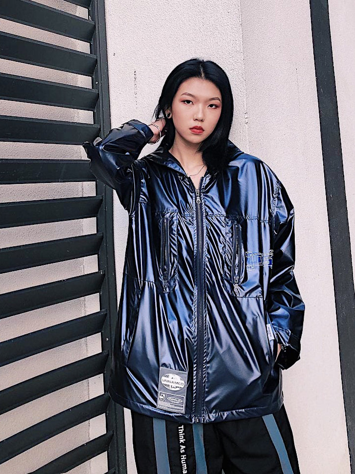 Reflective Work Jacket with Loose Fit and Letter Design