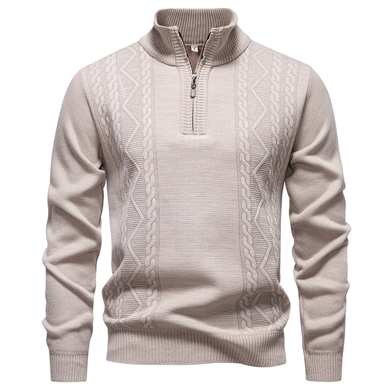 Mens Winter New Arrival Stand-Collar Half-Zip Pullover Knitted Sweater