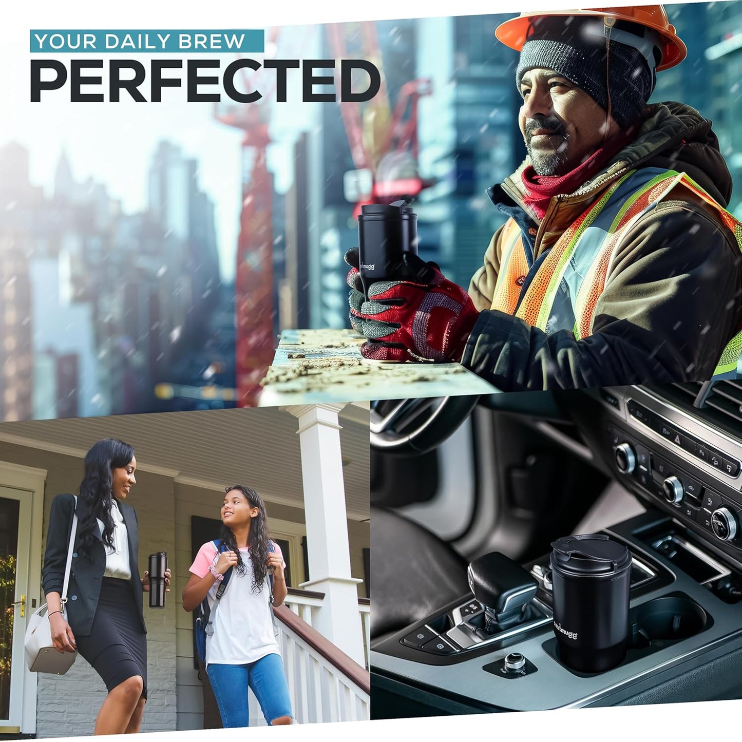 TITAN Heated Coffee Mug, 15 oz. 15 Hour Battery Life, Self-Heating, Battery Powered, Adjustable Temperature, LCD Screen, Portable Charger, Great for Coffee and Tea Lovers (Black)