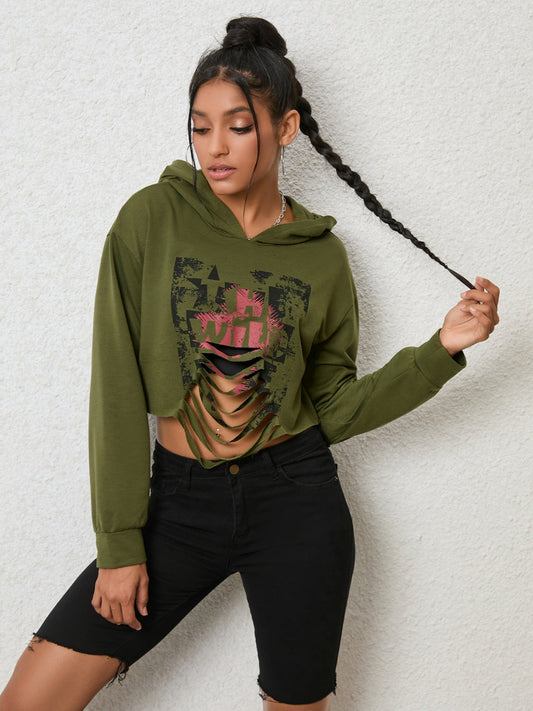 Sudadera con capucha de manga larga y aberturas
