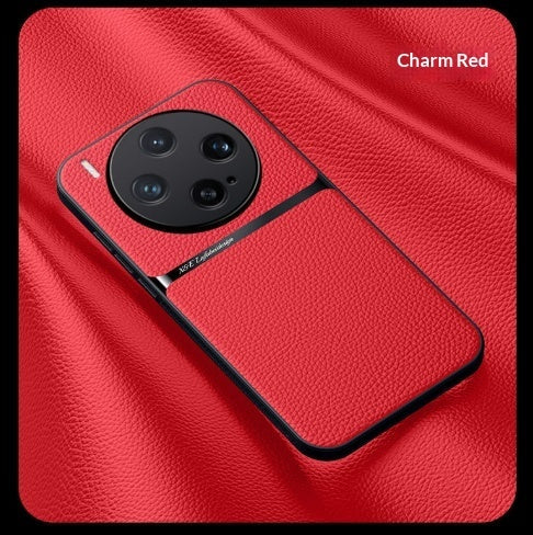 Light Luxury Leather-Grain Magnetic Car Mount Lens-Cover Full-Body Drop-Resistant Protective Case