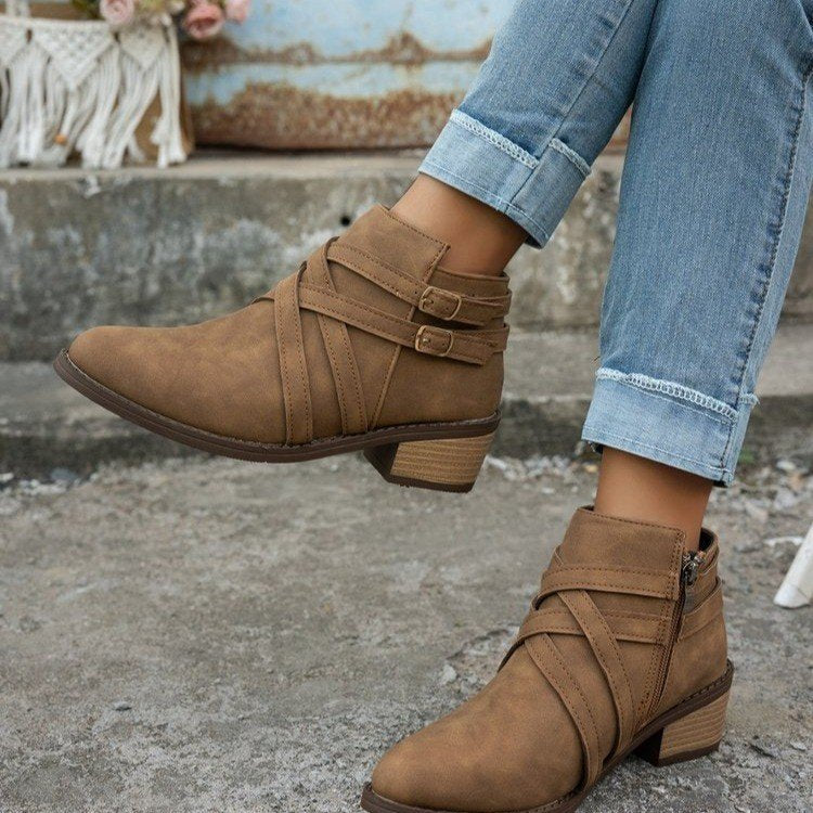 Botines de tacón alto retro para mujer – Botas chic de ante de un solo uso