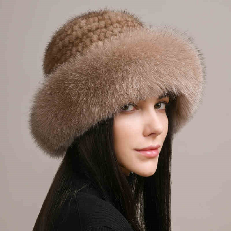 Gorro de invierno para mujer de pelo de visón – Gorro elegante y cálido de piel trenzada