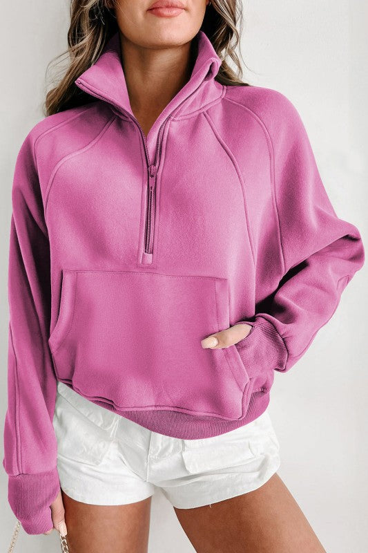 Sudadera de cuello medio con cremallera y forro polar liso