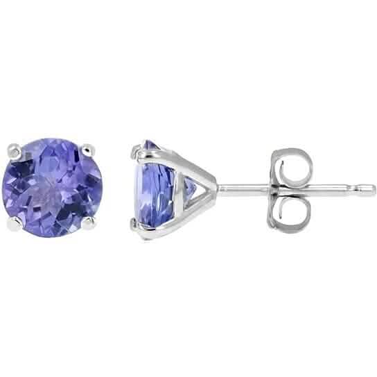 925 Solid Sterling Silver 2.00ct Genuine Tanzanite Round Stud Earrings