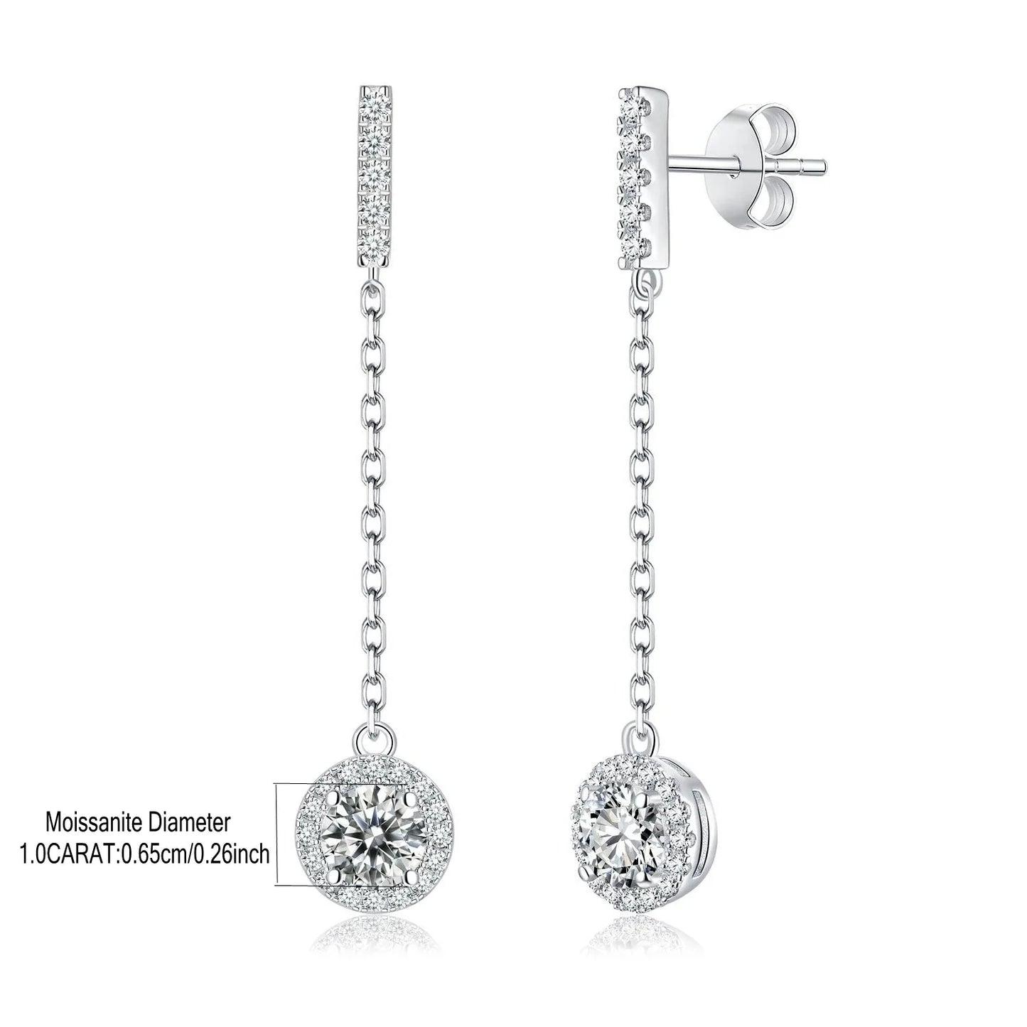 925 Sterling Silver 1Ct Moissanite Round Drop Tassel Earrings For Women