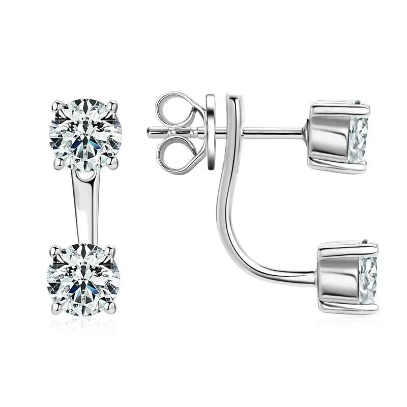 Two-Stone Moissanite Ear Jacket Stud Earrings in Silver