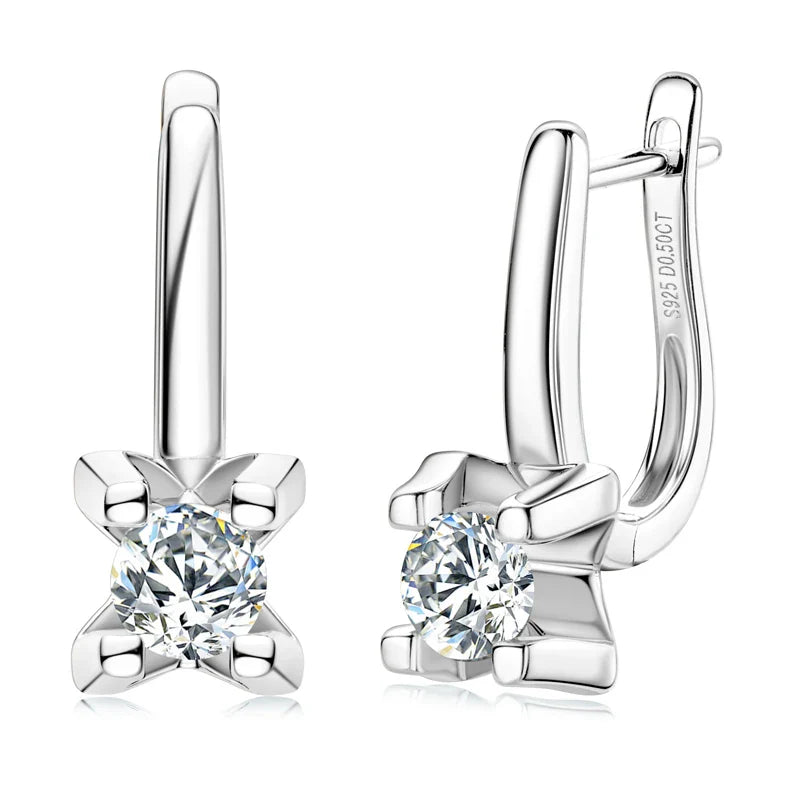 925 Sterling Silver 5mm D-Color Moissanite Huggie Hoop Earrings For Women