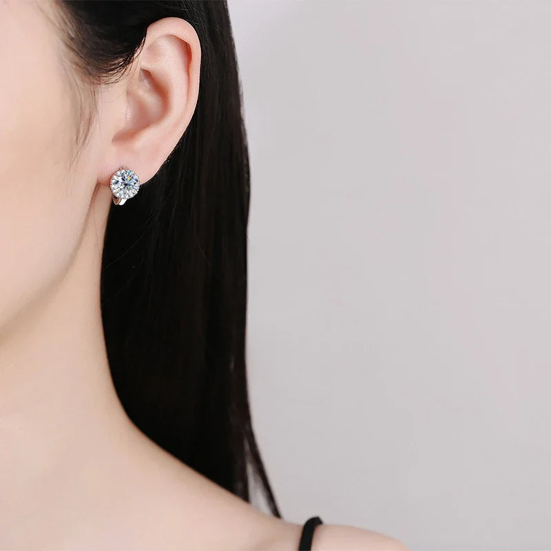 925 Sterling Silver D Color Moissanite Stud Earrings For Women Wedding