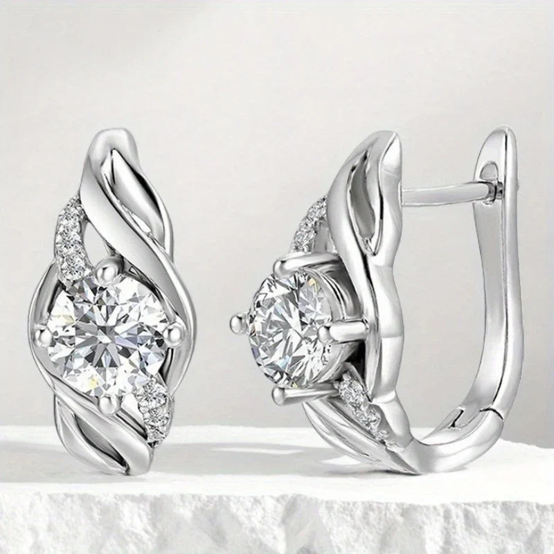 Twist-Frame Moissanite Leverback Earrings in Sterling Silver