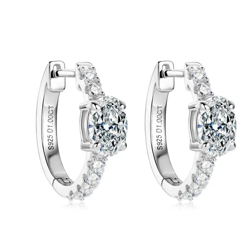 925 Sterling Silver Moissanite 1 Ct Oval Stud Earrings For Women GIA