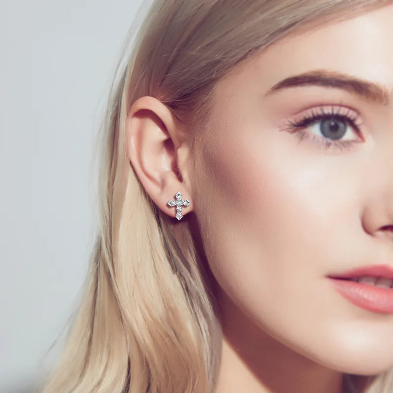 925 Sterling Silver Moissanite Arrow Cross Stud Earrings For Men and Women