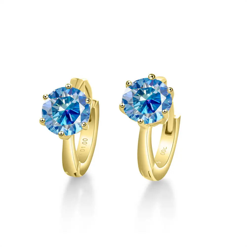 925 Sterling Silver Moissanite Clip-On Earrings Round Six-Prong White Gold