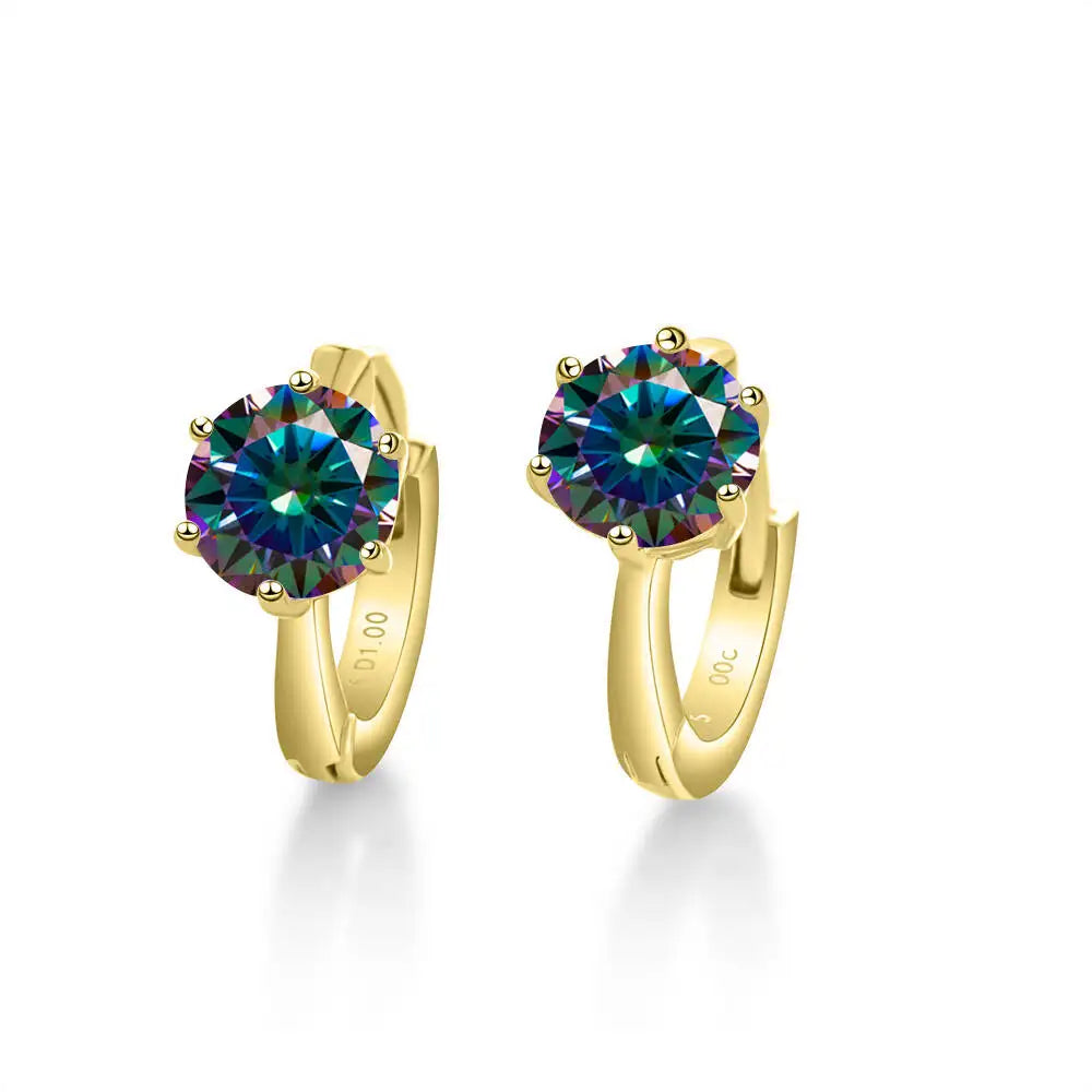 925 Sterling Silver Moissanite Clip-On Earrings Round Six-Prong White Gold