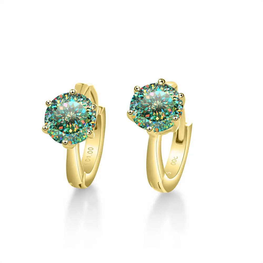 925 Sterling Silver Moissanite Clip-On Earrings Round Six-Prong White Gold