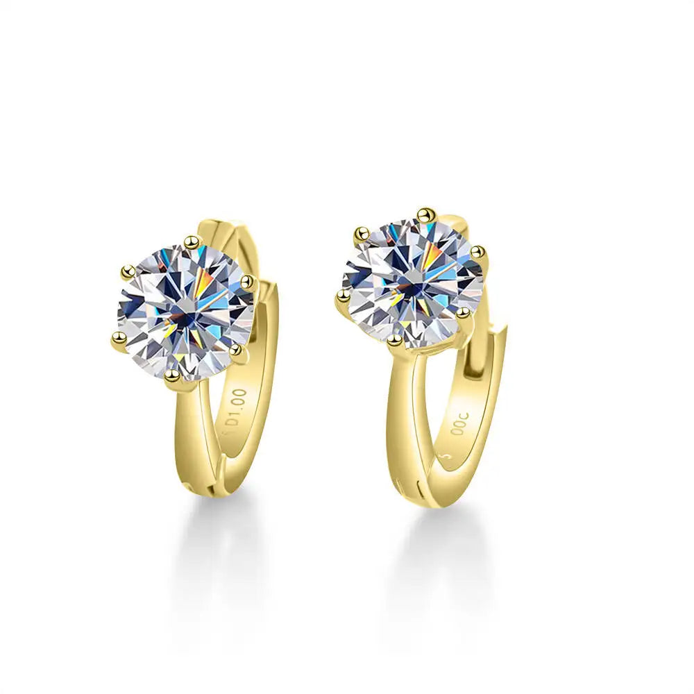 925 Sterling Silver Moissanite Clip-On Earrings Round Six-Prong White Gold