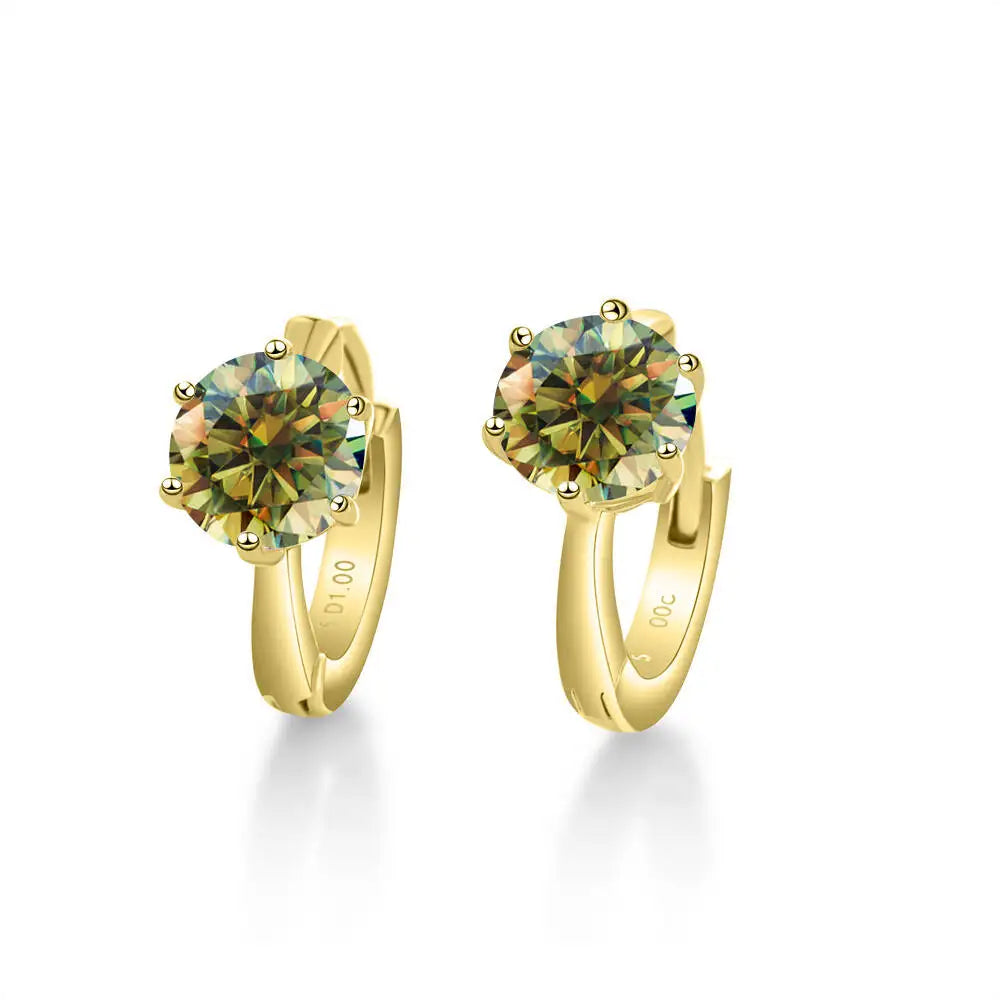 925 Sterling Silver Moissanite Clip-On Earrings Round Six-Prong White Gold