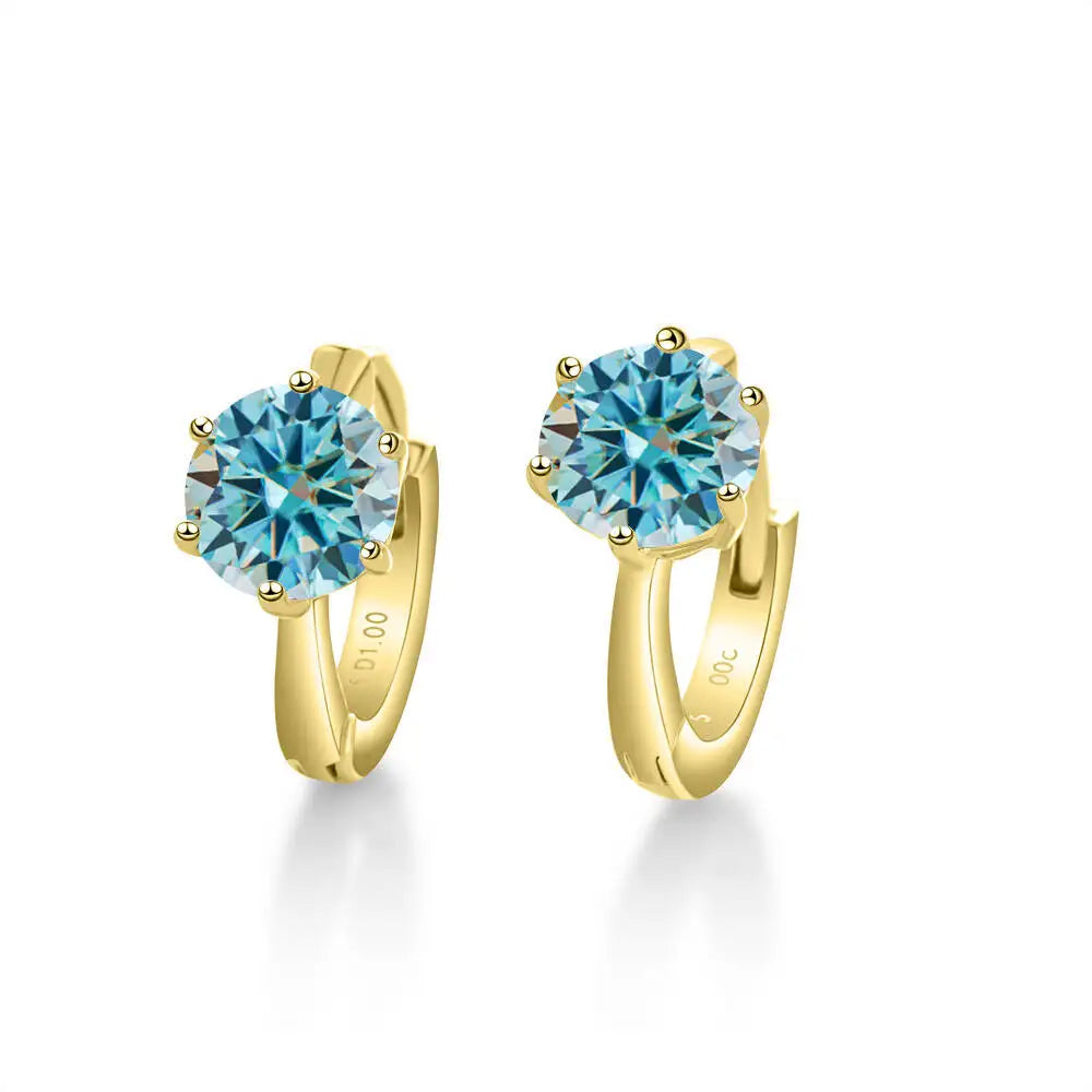 925 Sterling Silver Moissanite Clip-On Earrings Round Six-Prong White Gold