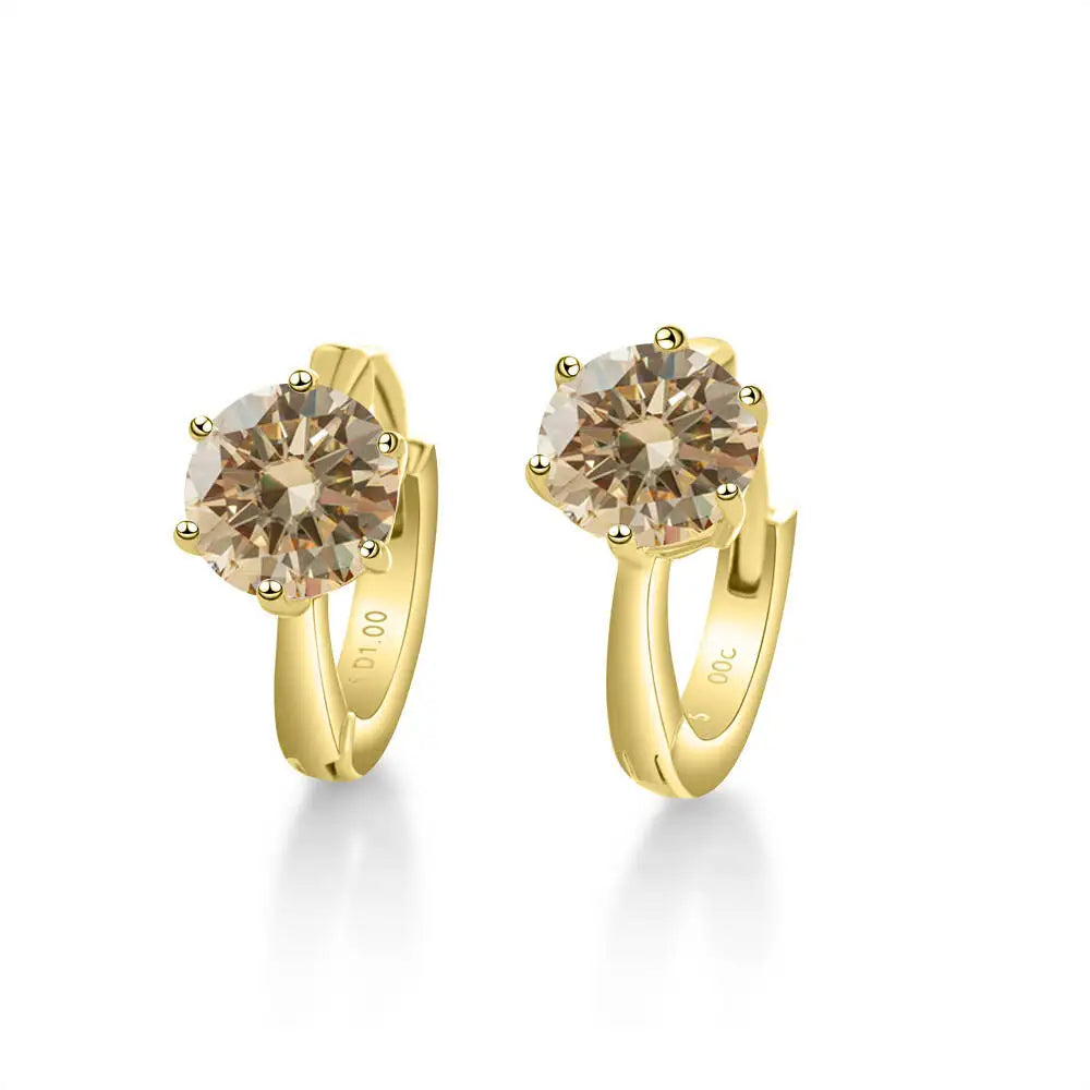 925 Sterling Silver Moissanite Clip-On Earrings Round Six-Prong White Gold