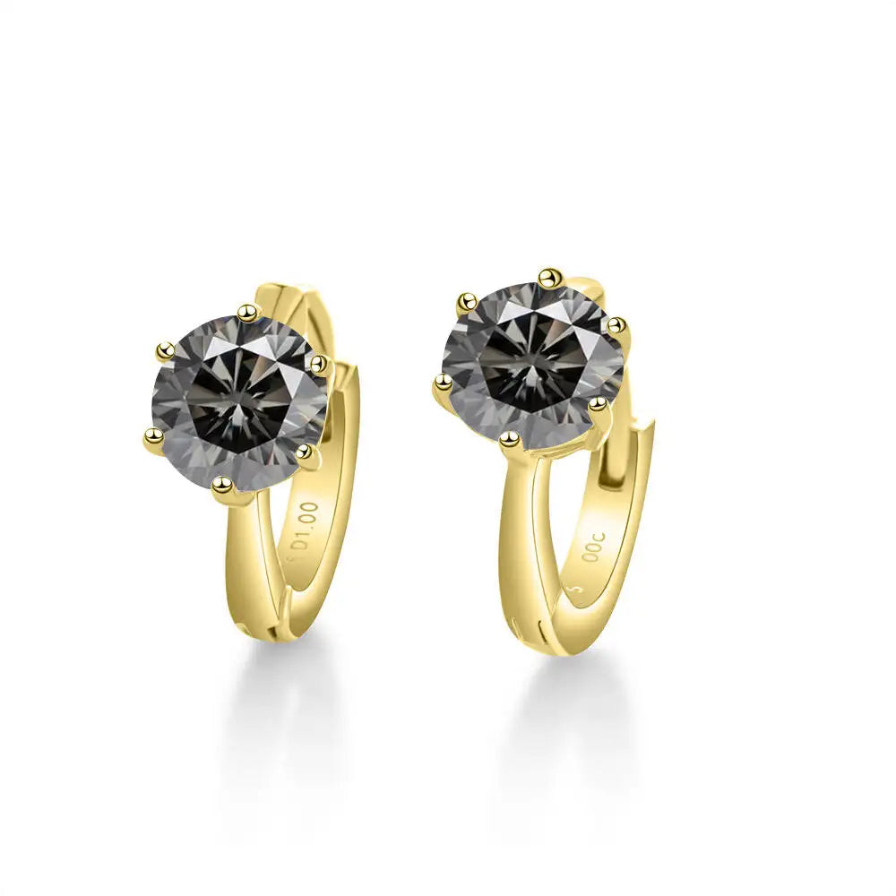 925 Sterling Silver Moissanite Clip-On Earrings Round Six-Prong White Gold