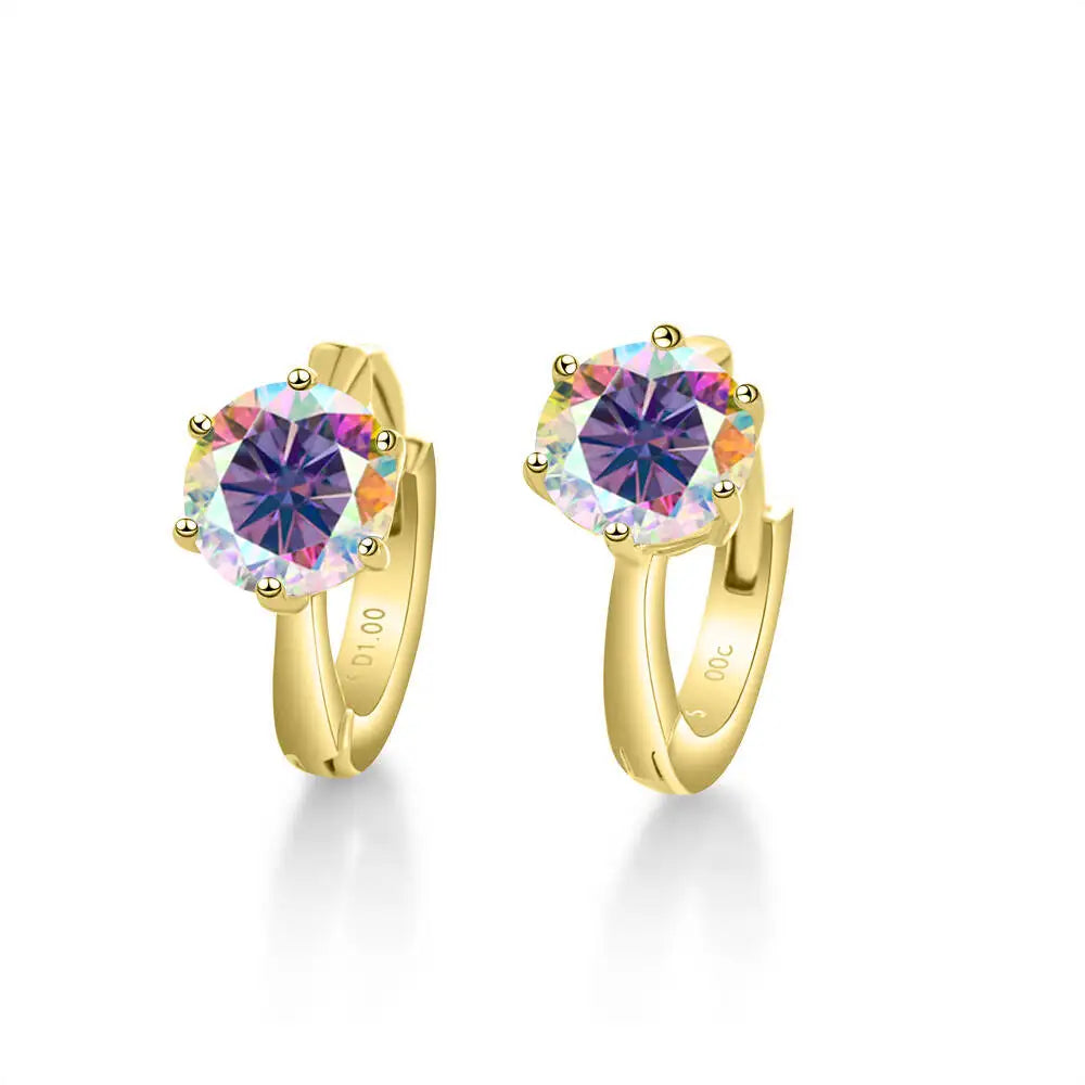 925 Sterling Silver Moissanite Clip-On Earrings Round Six-Prong White Gold