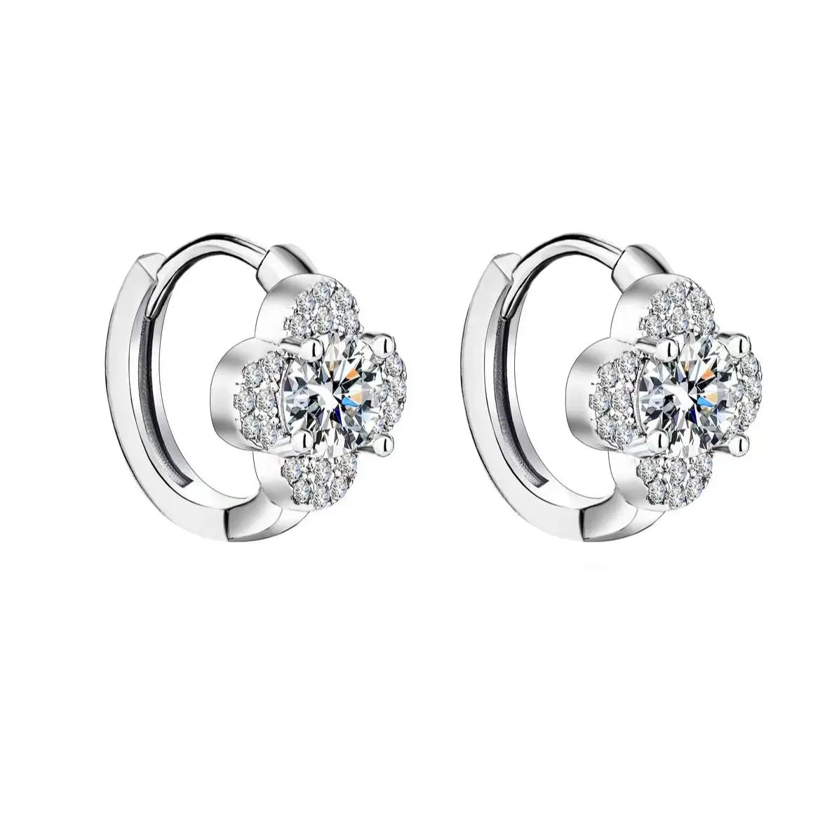925 Sterling Silver Moissanite Clover Earrings 1ct Dainty Hoop Luxury