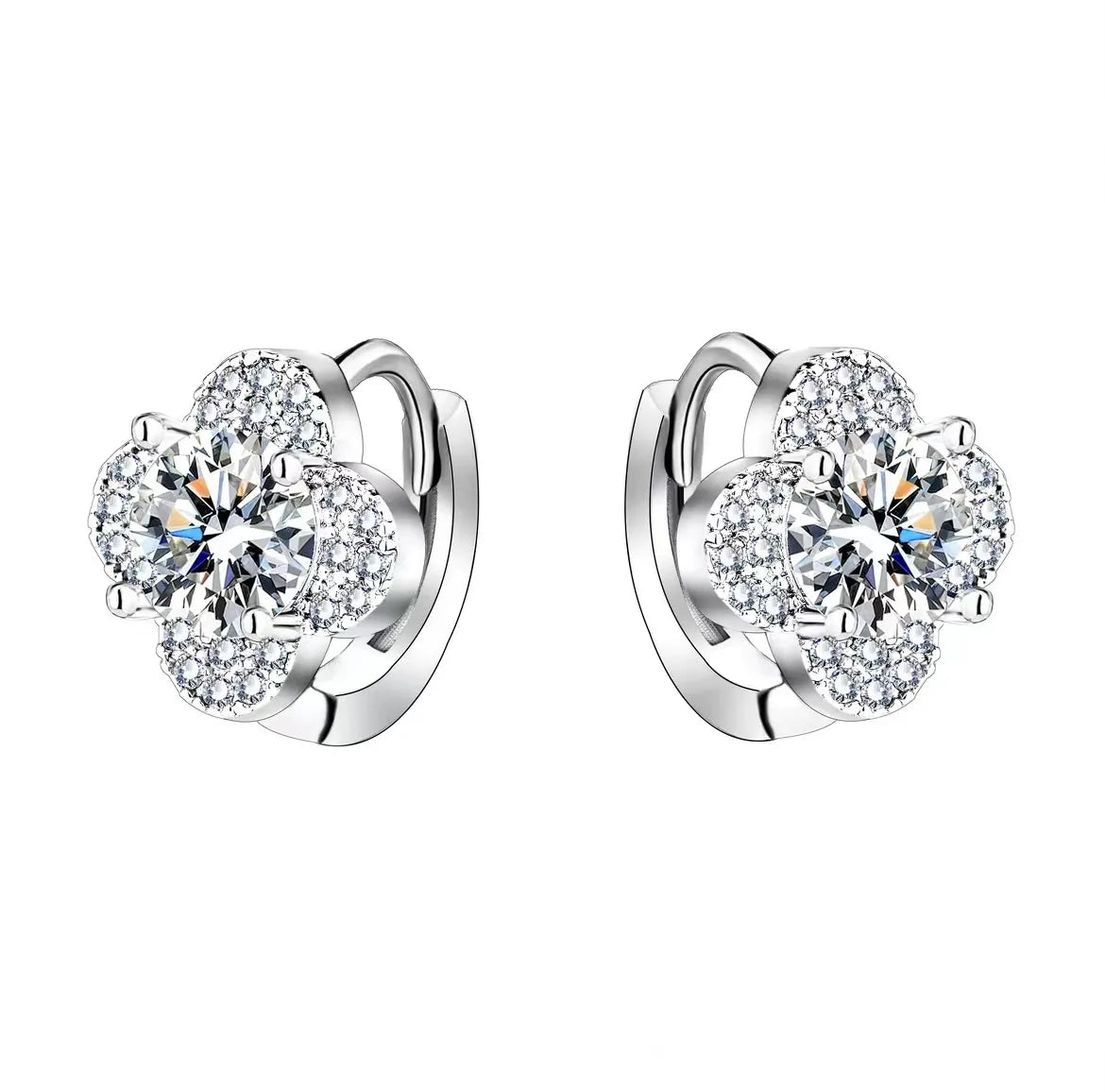 925 Sterling Silver Moissanite Clover Earrings 1ct Dainty Hoop Luxury