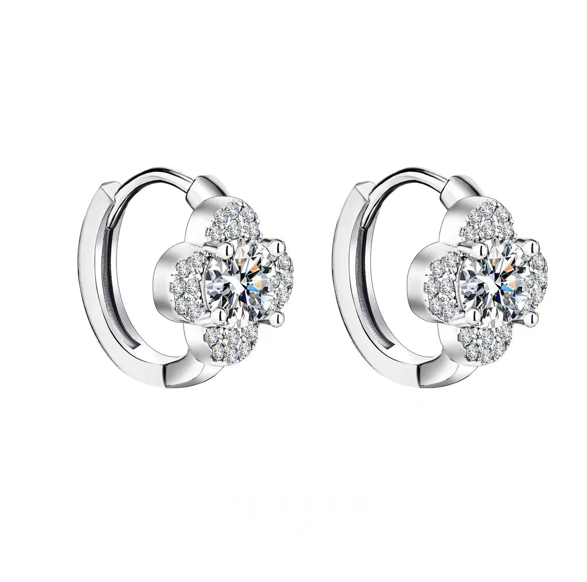 925 Sterling Silver Moissanite Clover Earrings 1ct Dainty Hoop Luxury