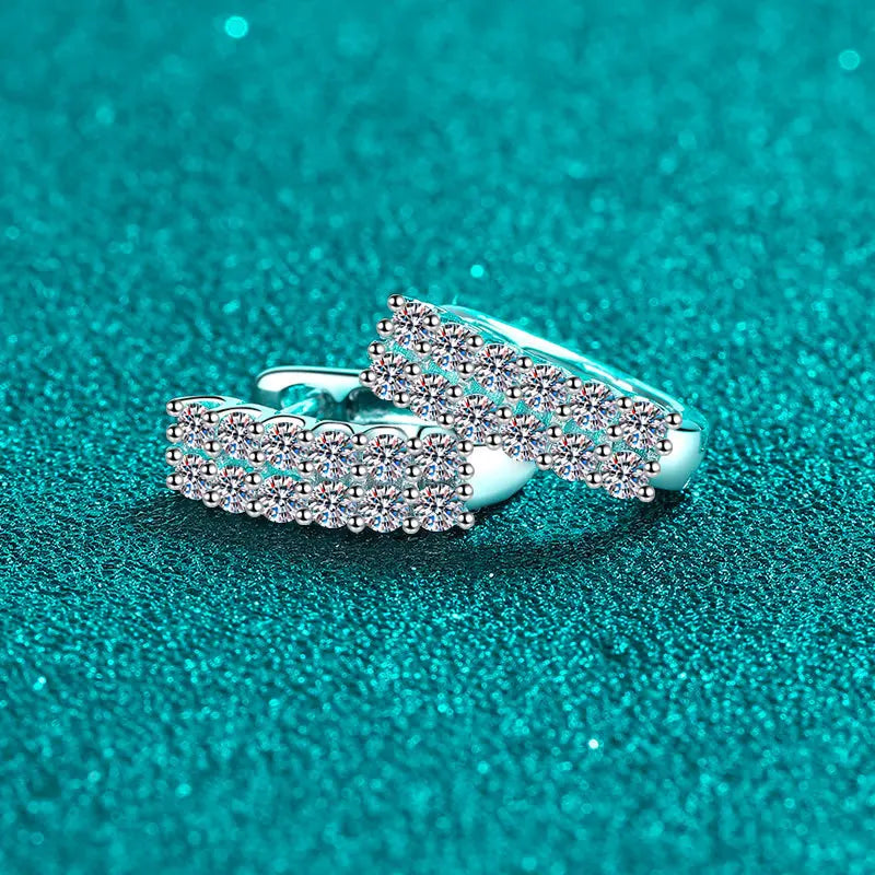 Pavé Moissanite Huggie Hoop Earrings in Sterling Silver