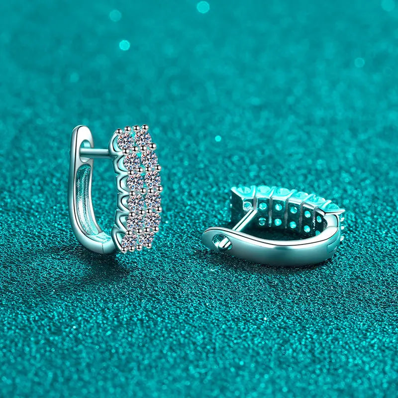 Pavé Moissanite Huggie Hoop Earrings in Sterling Silver