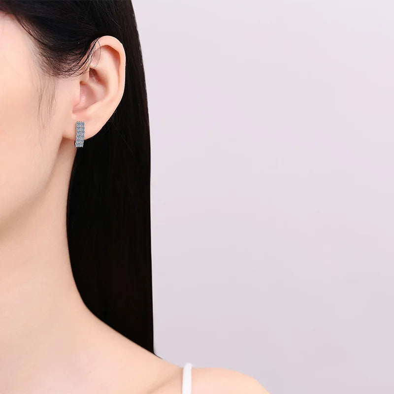 Pavé Moissanite Huggie Hoop Earrings in Sterling Silver