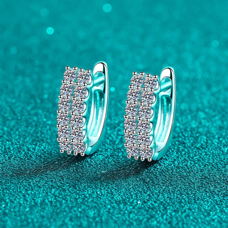 Pavé Moissanite Huggie Hoop Earrings in Sterling Silver