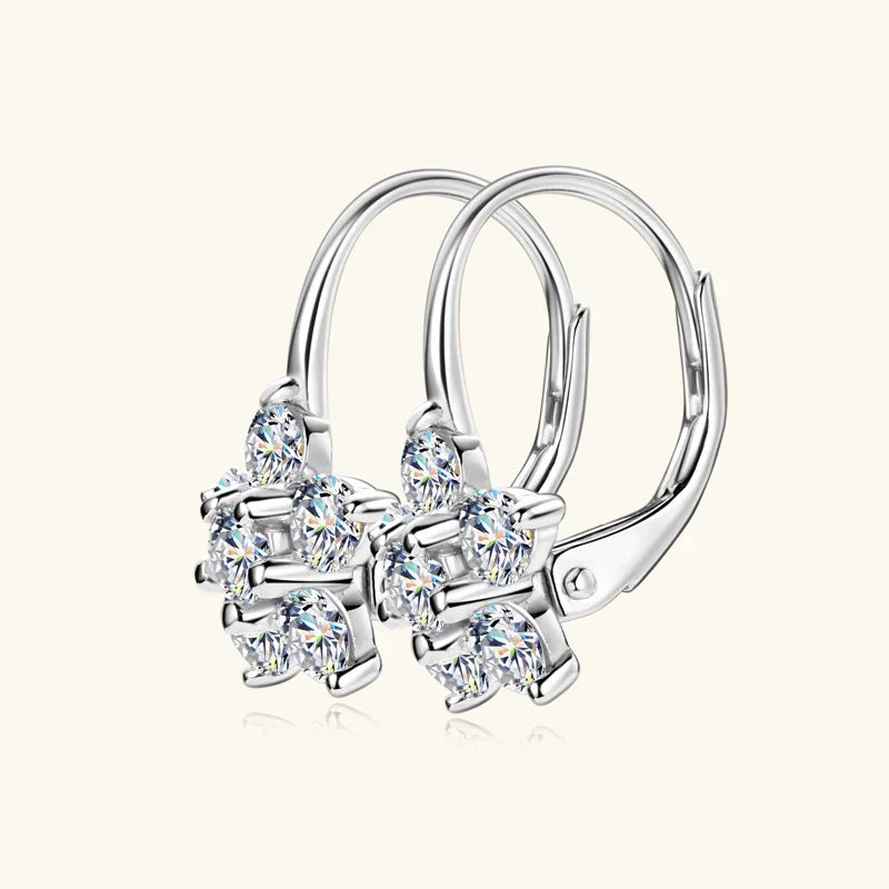 Flower Cluster Moissanite Leverback Earrings in Sterling Silver