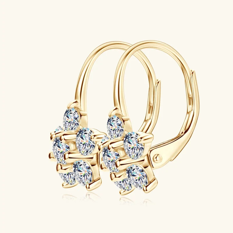 Flower Cluster Moissanite Leverback Earrings in Sterling Silver