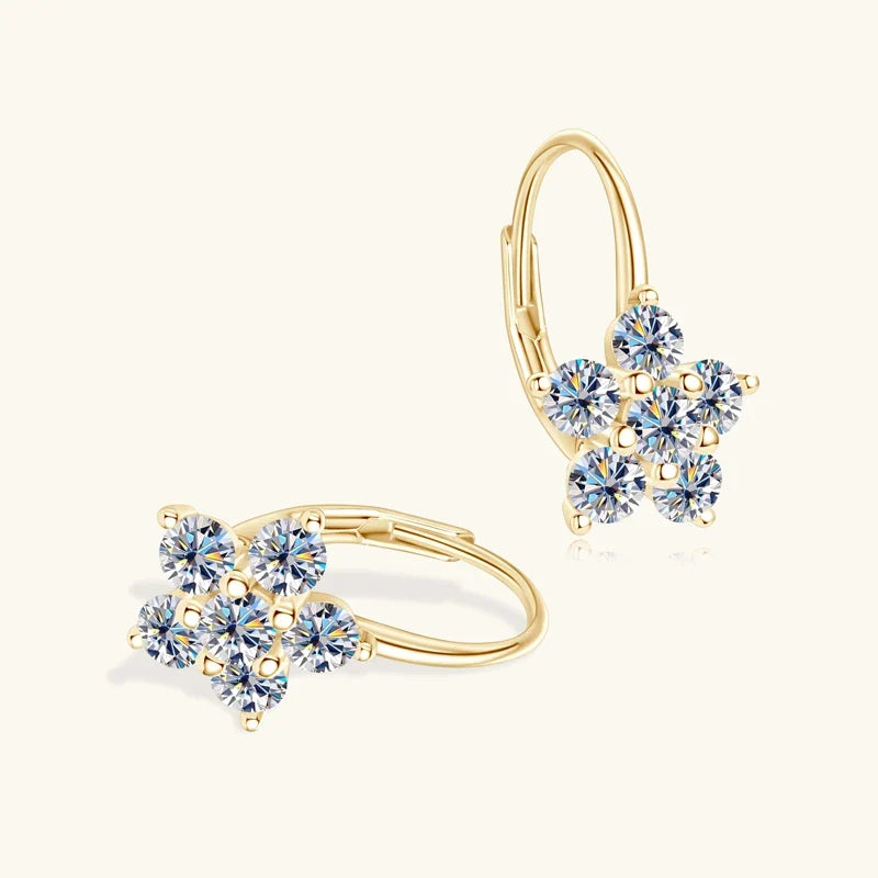 Flower Cluster Moissanite Leverback Earrings in Sterling Silver