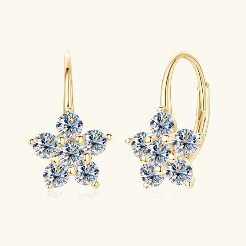 Flower Cluster Moissanite Leverback Earrings in Sterling Silver