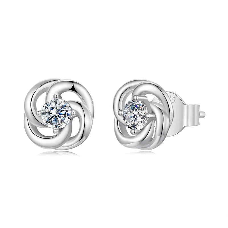 925 Sterling Silver Moissanite Four-Leaf Clover Stud Earrings Hollow Flower