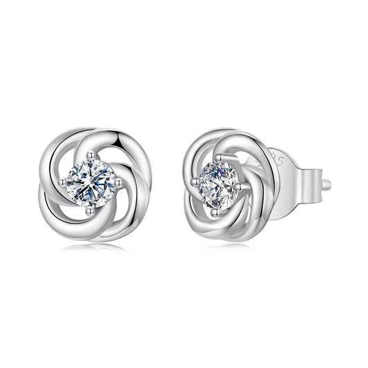 925 Sterling Silver Moissanite Four-Leaf Clover Stud Earrings Hollow Flower
