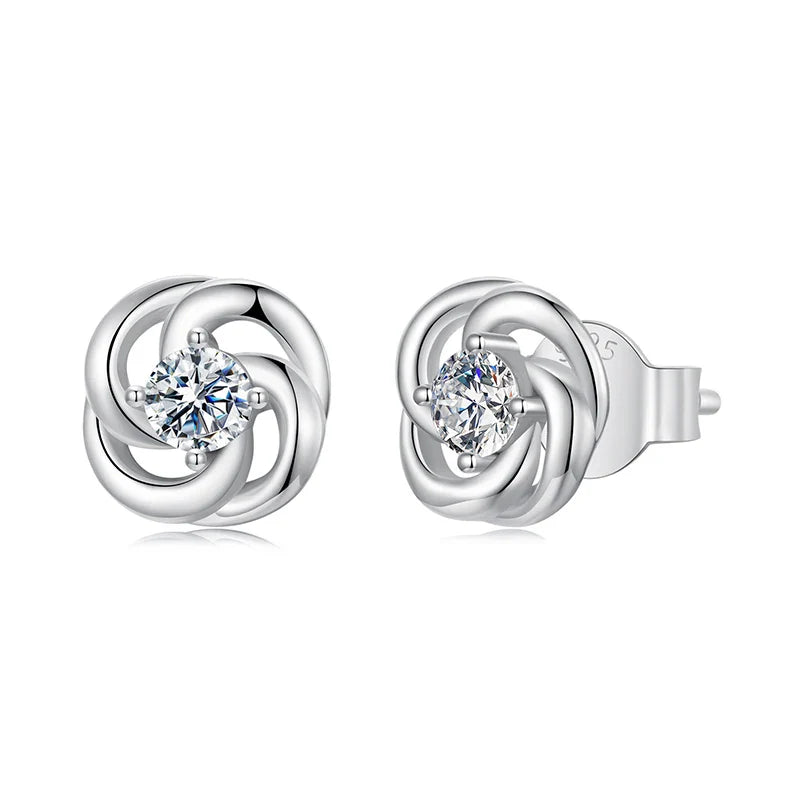 925 Sterling Silver Moissanite Four-Leaf Clover Stud Earrings Hollow Flower
