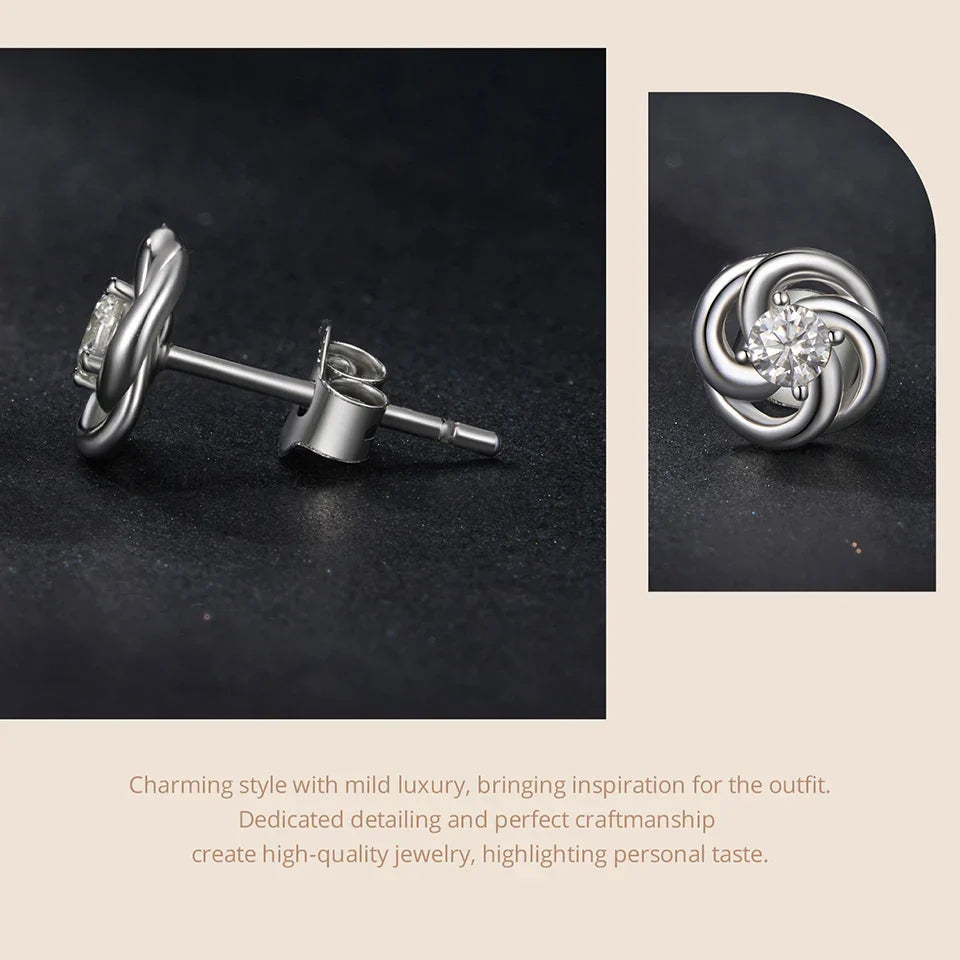 925 Sterling Silver Moissanite Four-Leaf Clover Stud Earrings Hollow Flower