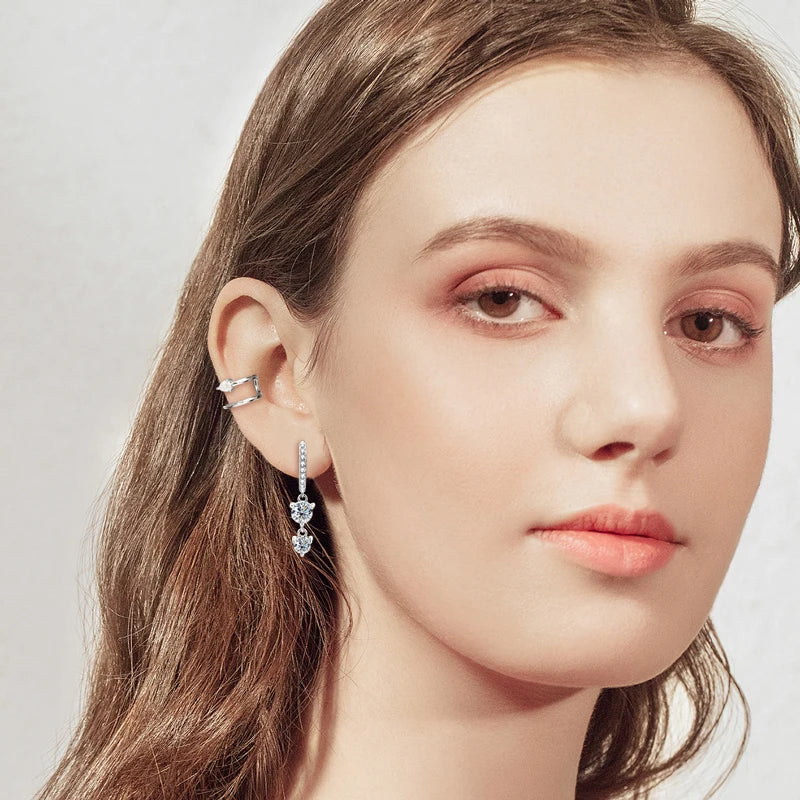 925 Sterling Silver Moissanite Hoop Dangle Earrings For Women Wedding Party